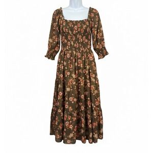 Baltic Born Olive Green Floral Maxi Dress with Pink Flowers